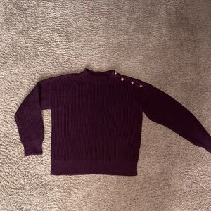 Ann Taylor Deep Purple Turtleneck Sweater with Button Accents